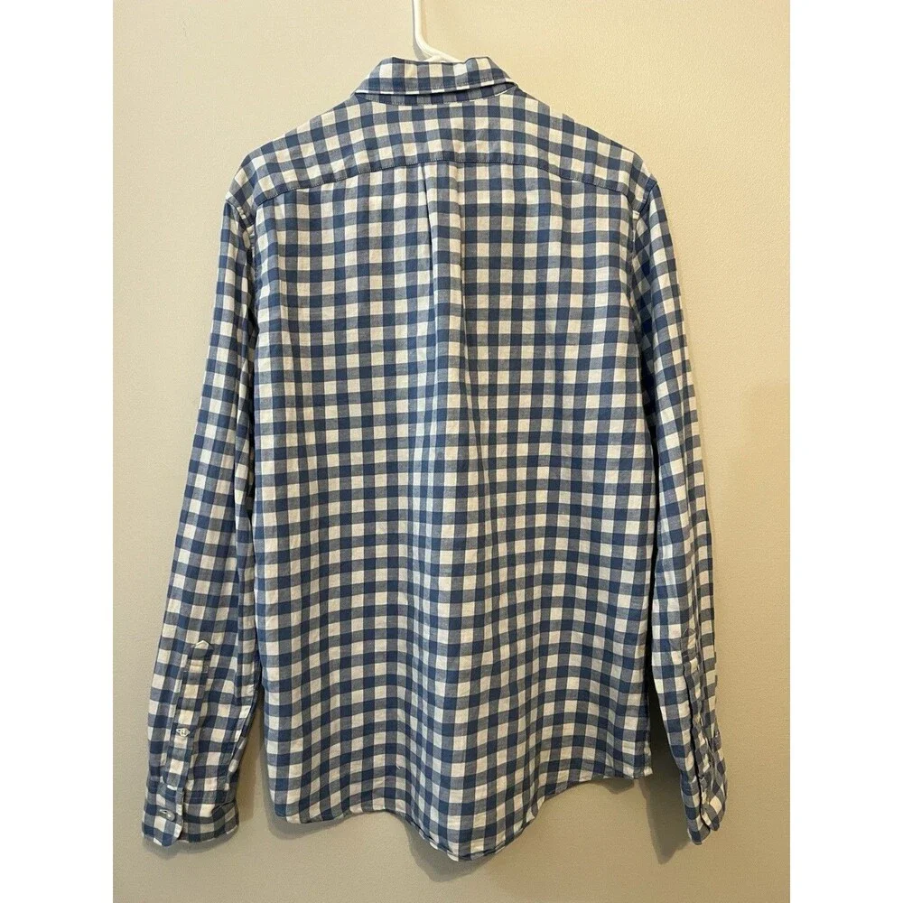 J.Crew Men's Slim Fit Gingham Long Sleeve Button-Down Shirt blue and white Med
